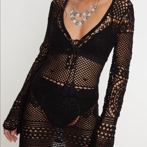 black crochet swim cover up